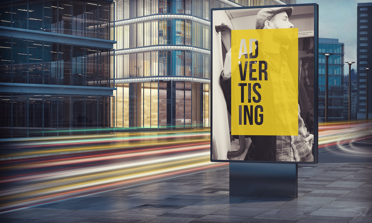 Advertising billboard in city night 3d rendering